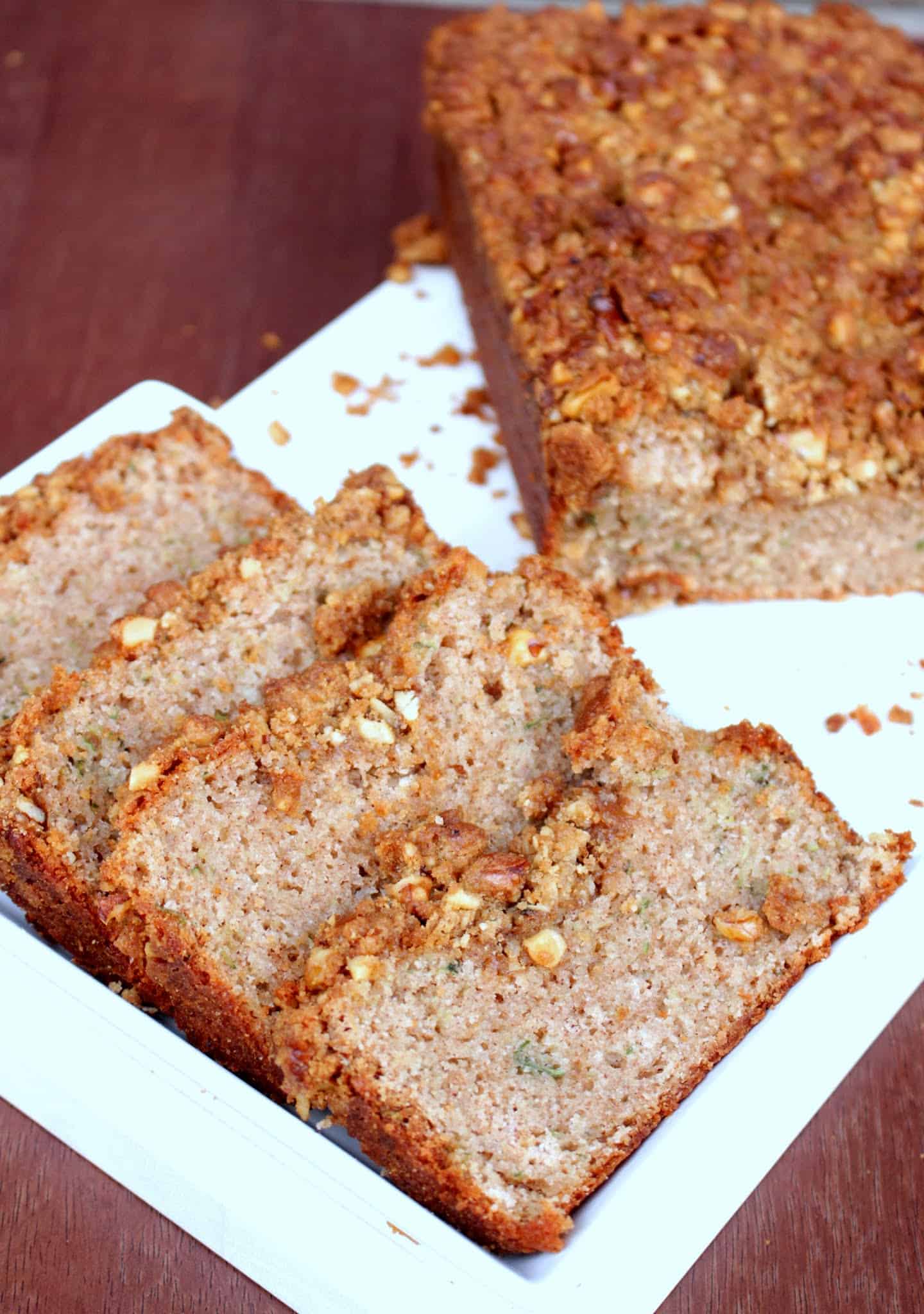 Zucchini Bread With Walnut Crumble Topping Eggless