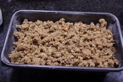 Dough in a tin ready to bake.