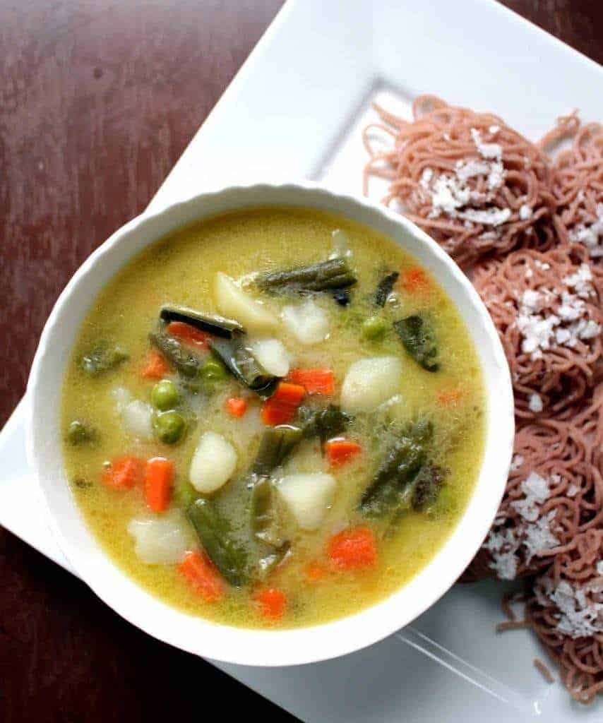 Vegetable stew served with idiyappam