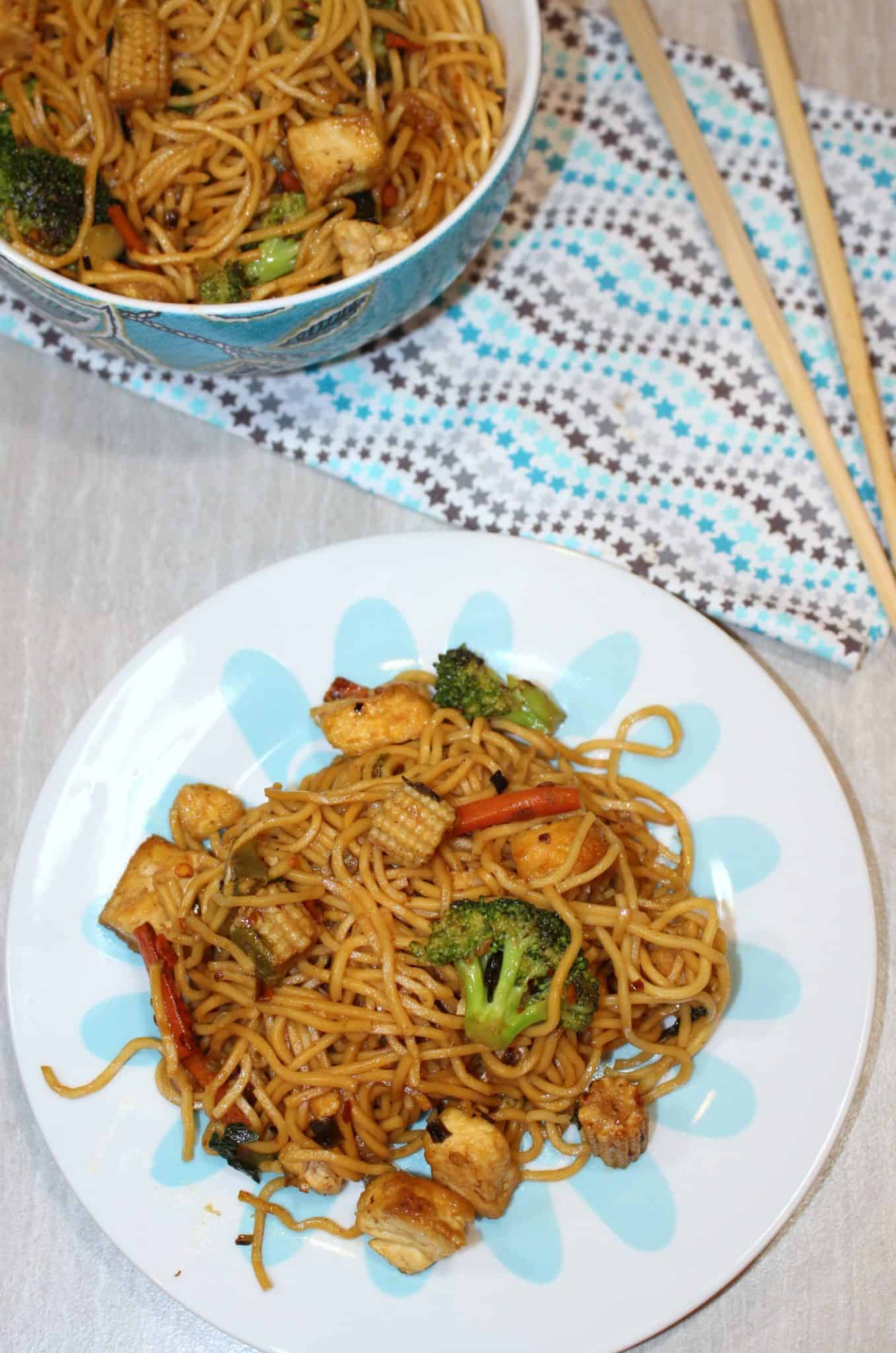 Vegetable Lo Mein - Chinese Vegetable and Tofu Lo Mein is ready to serve