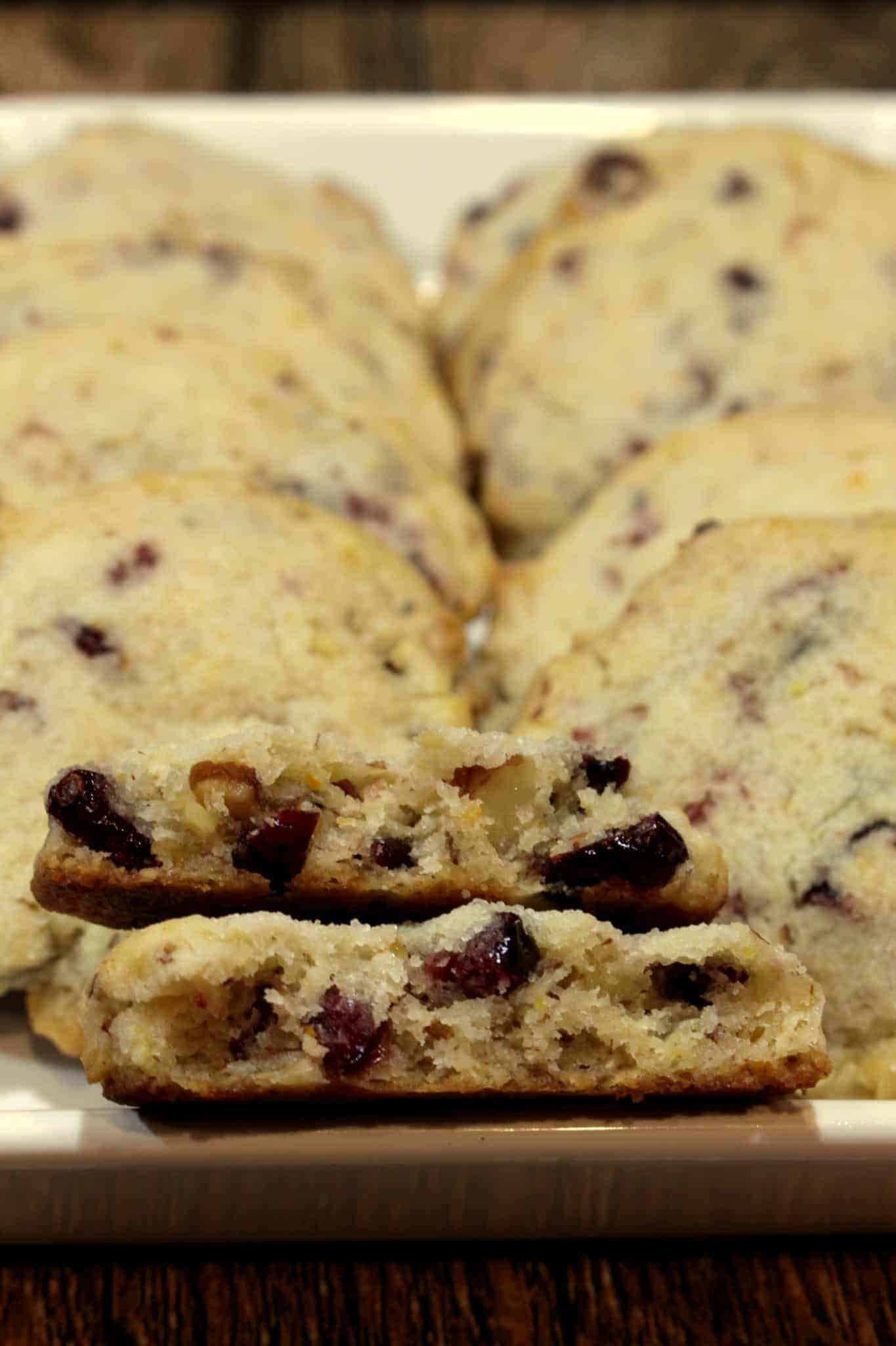 Cranberry Walnut Cookies - Cut and side view for texture