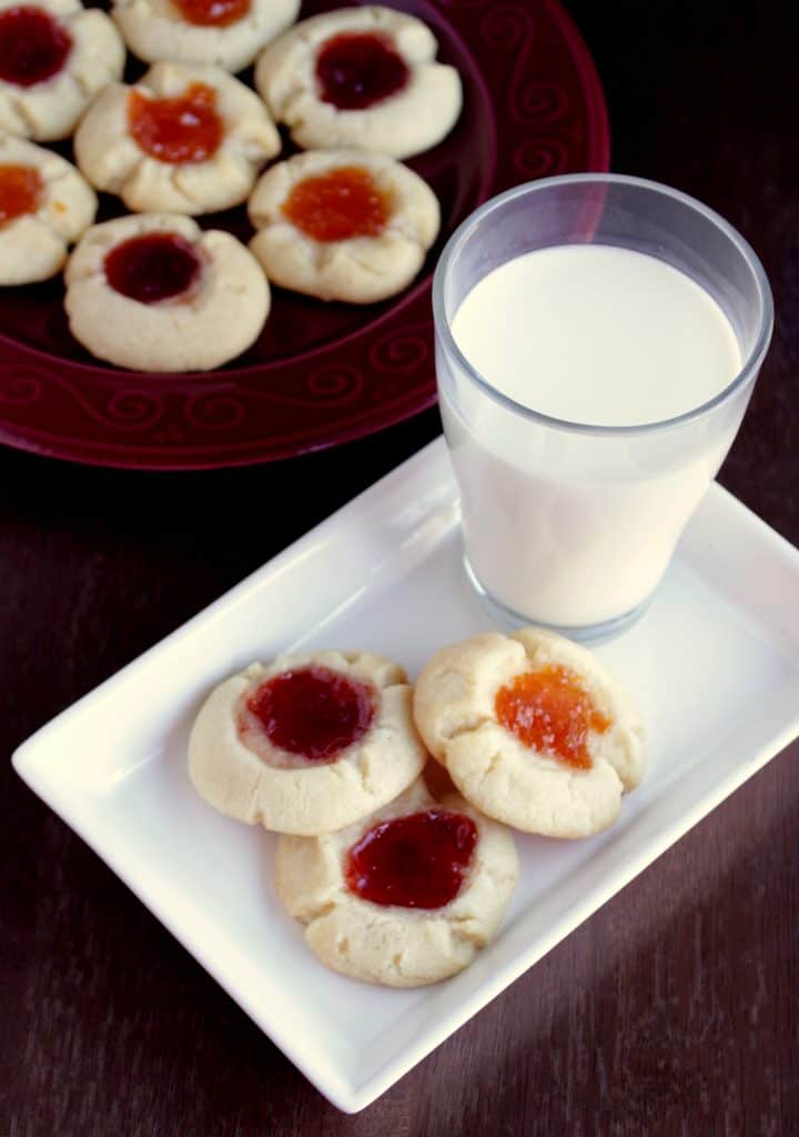 Jam thumbprint cookies with milk
