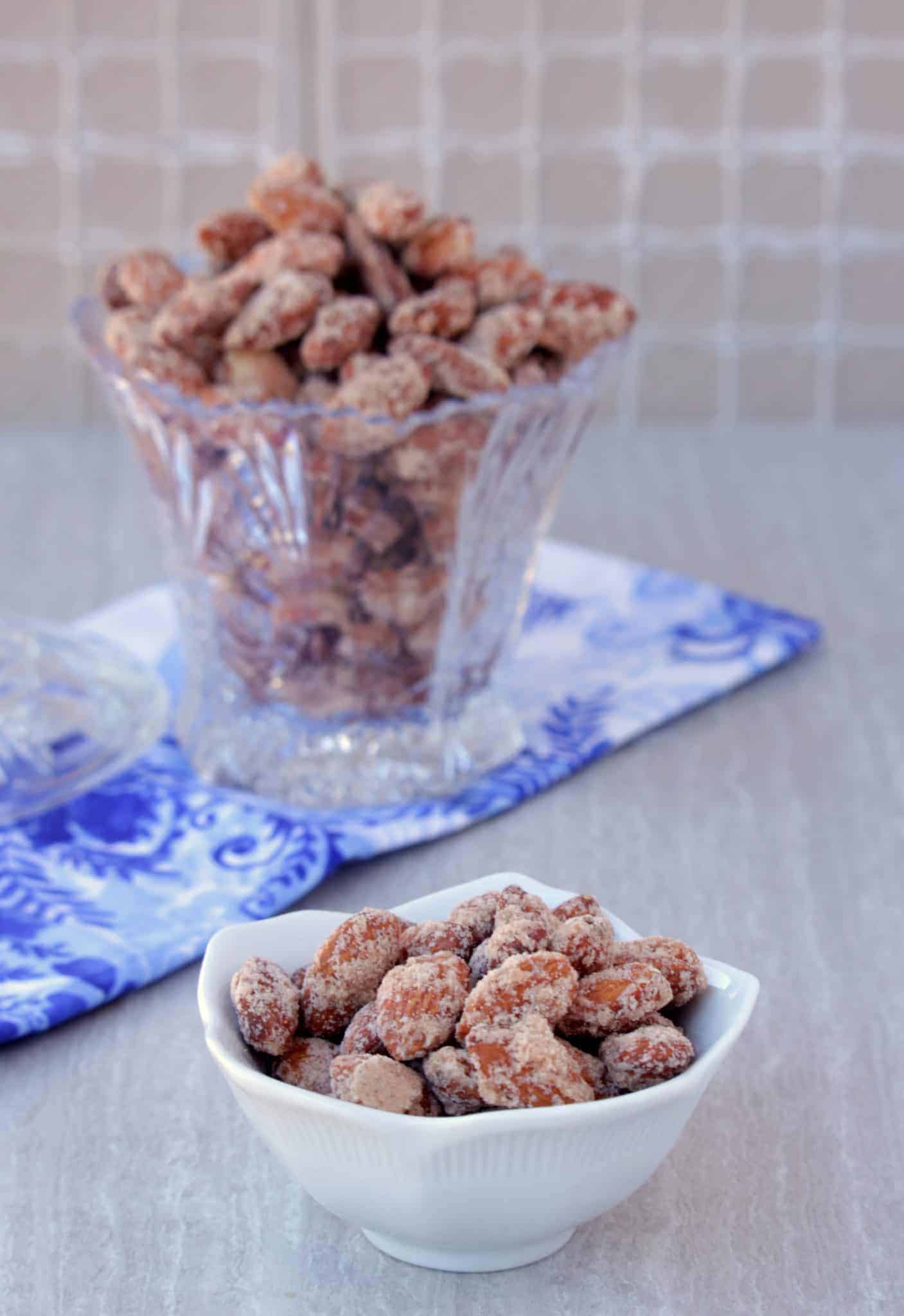Candied Almonds in big and small bowls