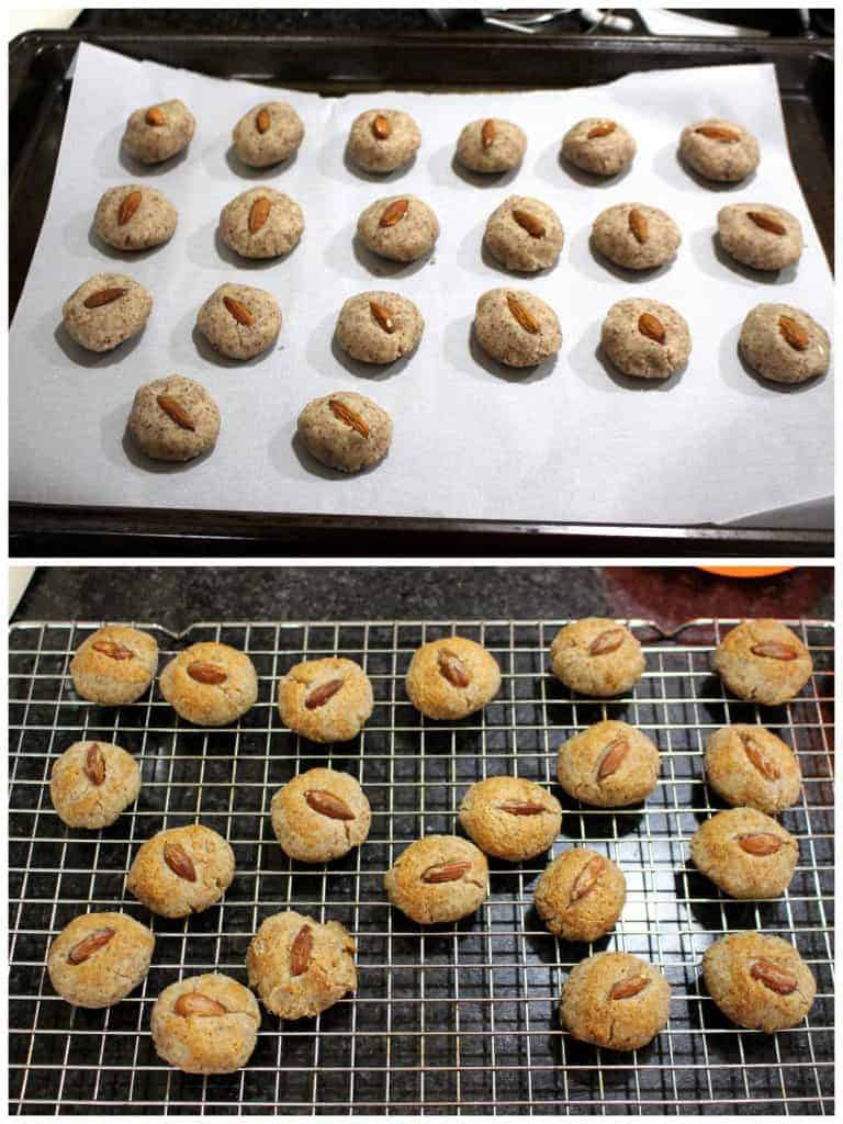 Chinese Almond Cookies are kept on baking tray to cook and it cooks and turned golden in color