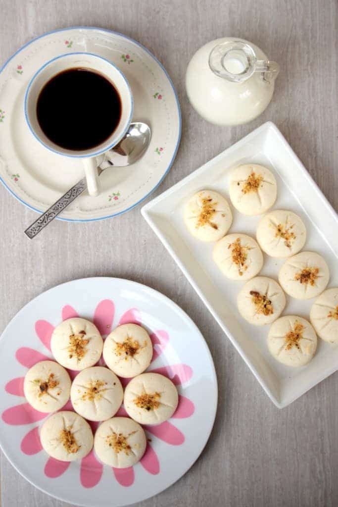 Rice flour cookies served with black coffee in the background