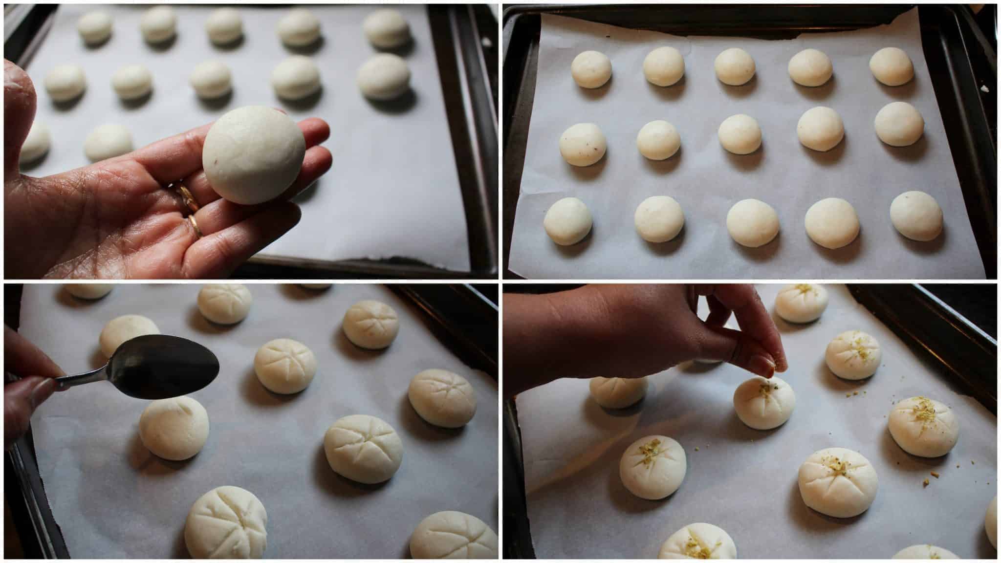 Process shots to show how to shape and bake the rice flour cookies