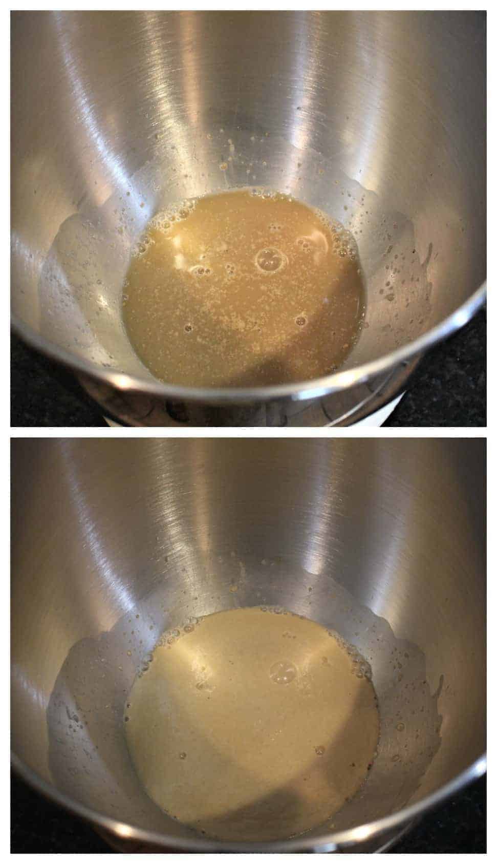 proofing the yeast in mixer bowl