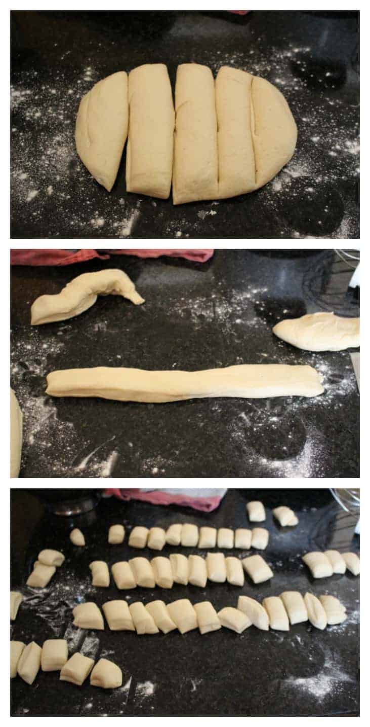 shaping the dough to make pretzel bites