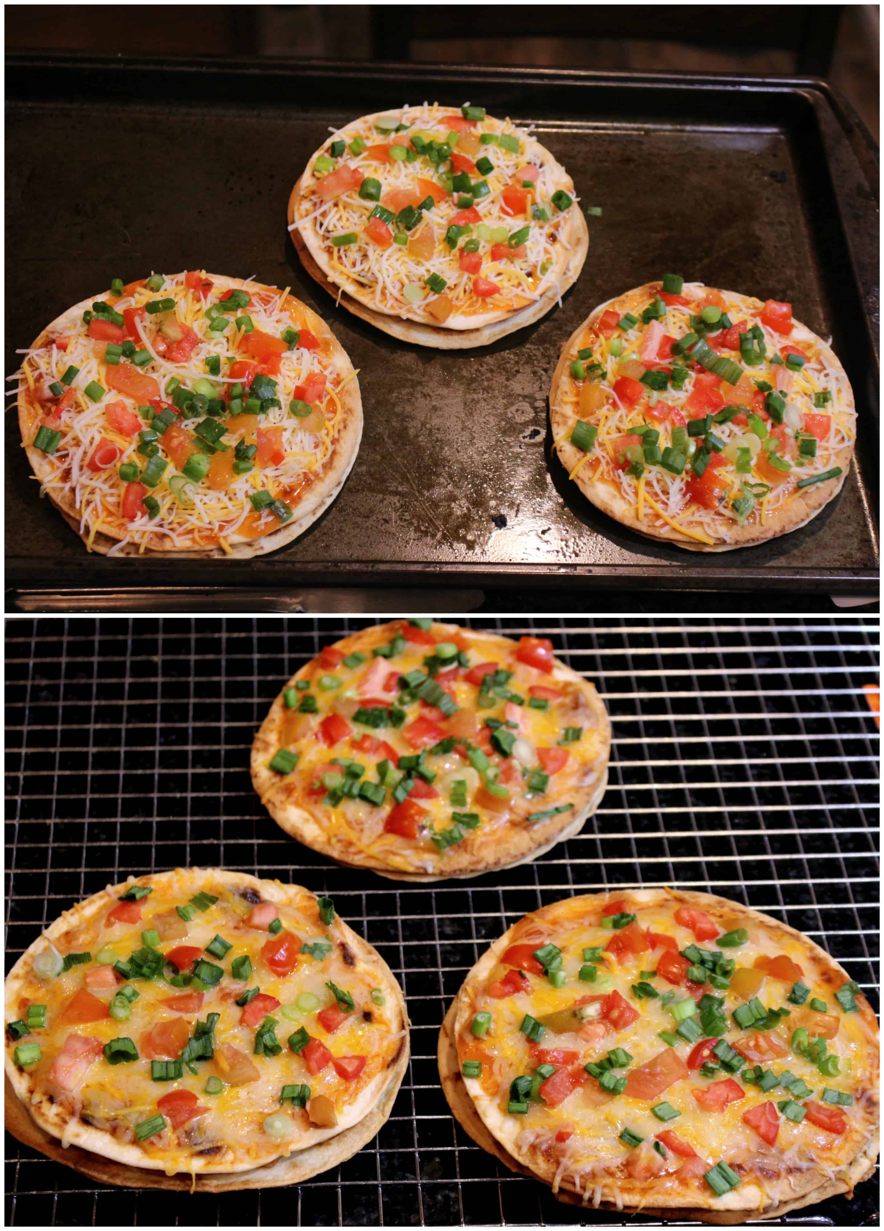 Mexican Pizza is baking in the oven on over tray