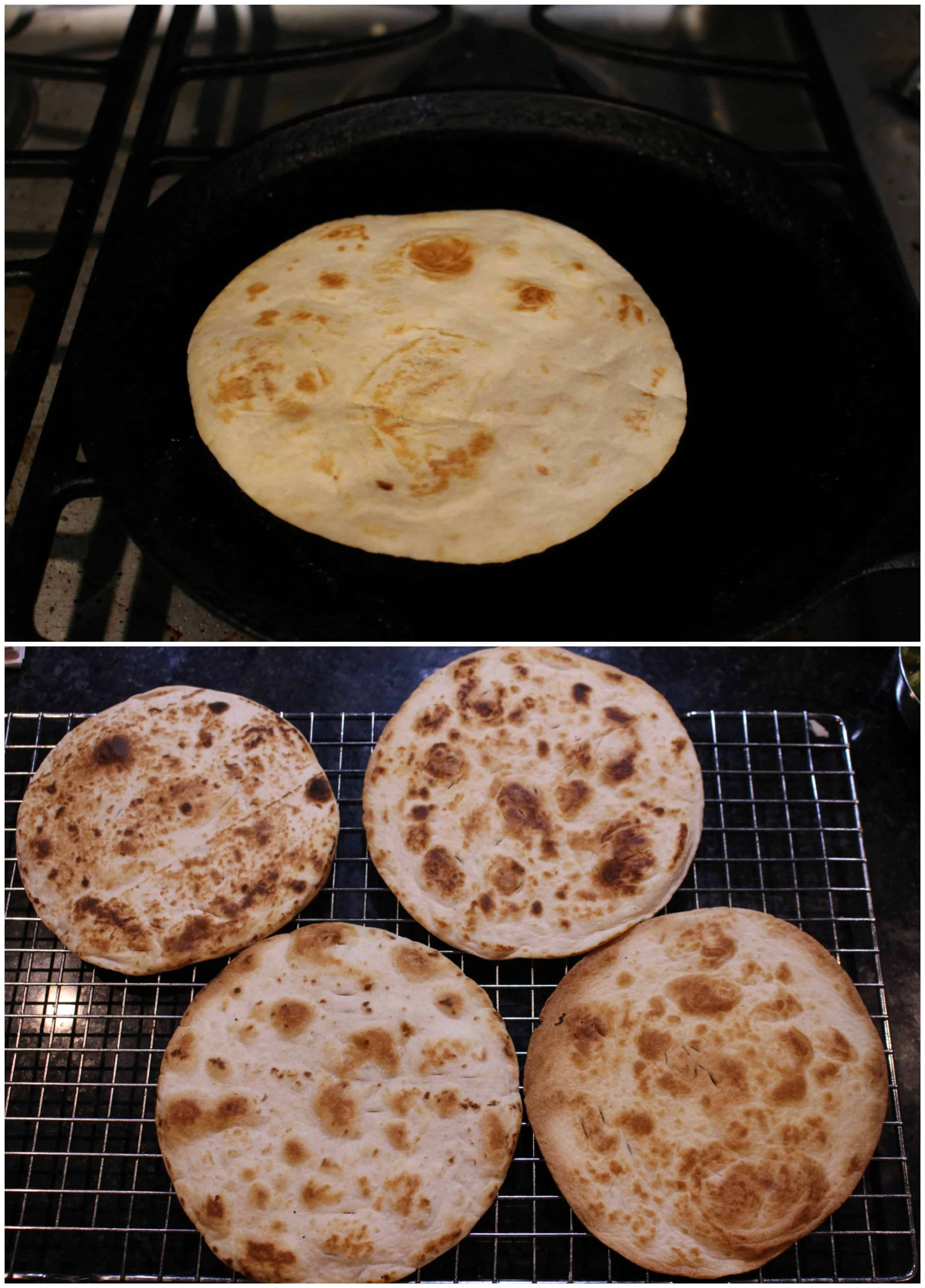 Tortilla is cooking on a pan