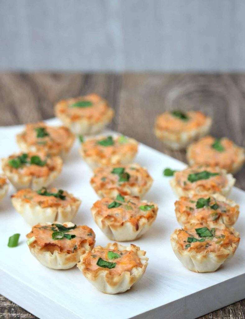 Savory Phyllo (Filo) Cups on a white board
