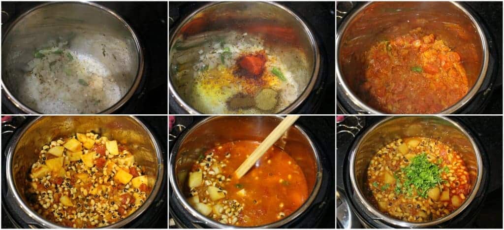 process shot to make balck eyed peas and potato subzi / stew in instant pot