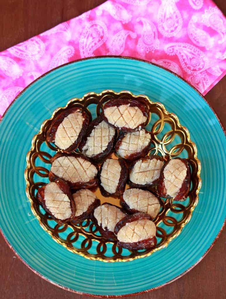 Stiffed dates in a serving platter