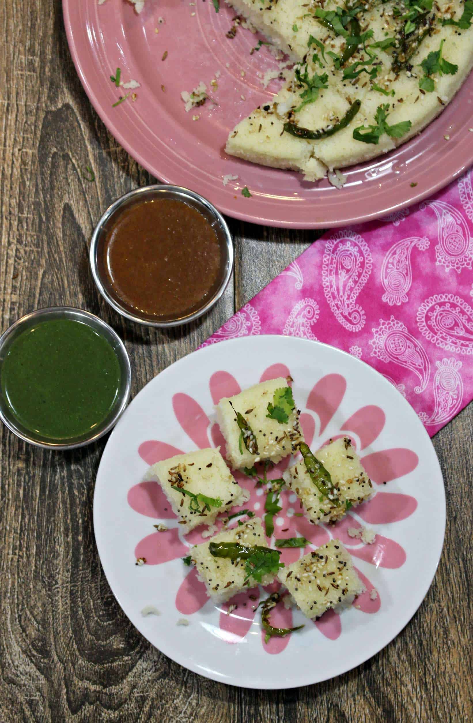 Rava Dhokla Slices in a Dish