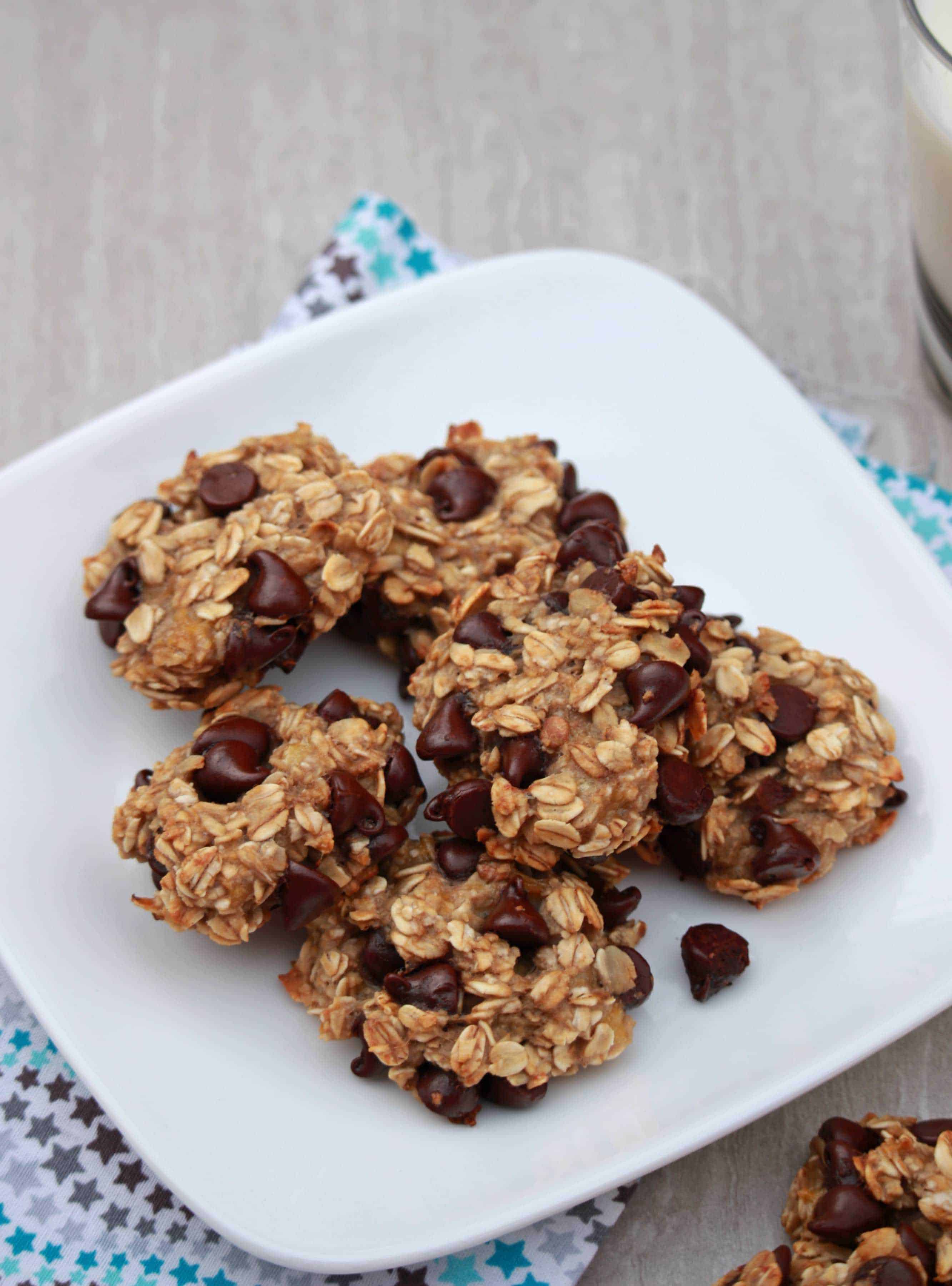Banana Oatmeal Chocolate Chip Cookies in a white plate