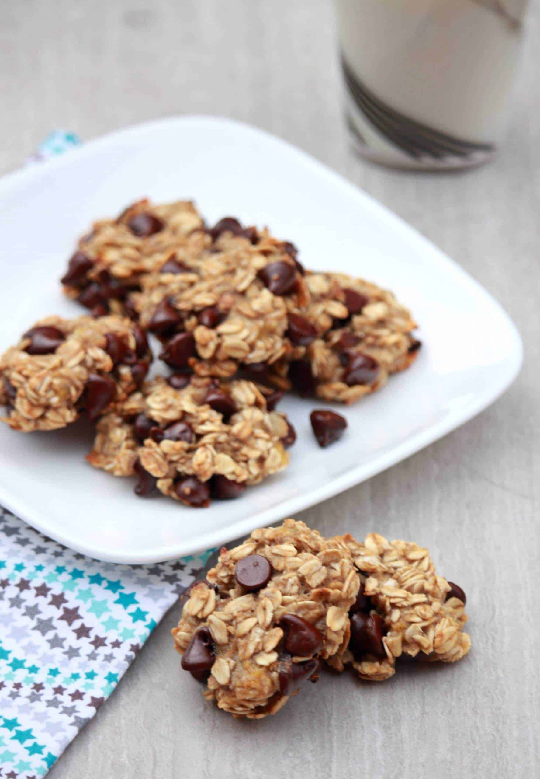 3 Ingredient Banana Oatmeal Chocolate Chip Cookies in a white plate