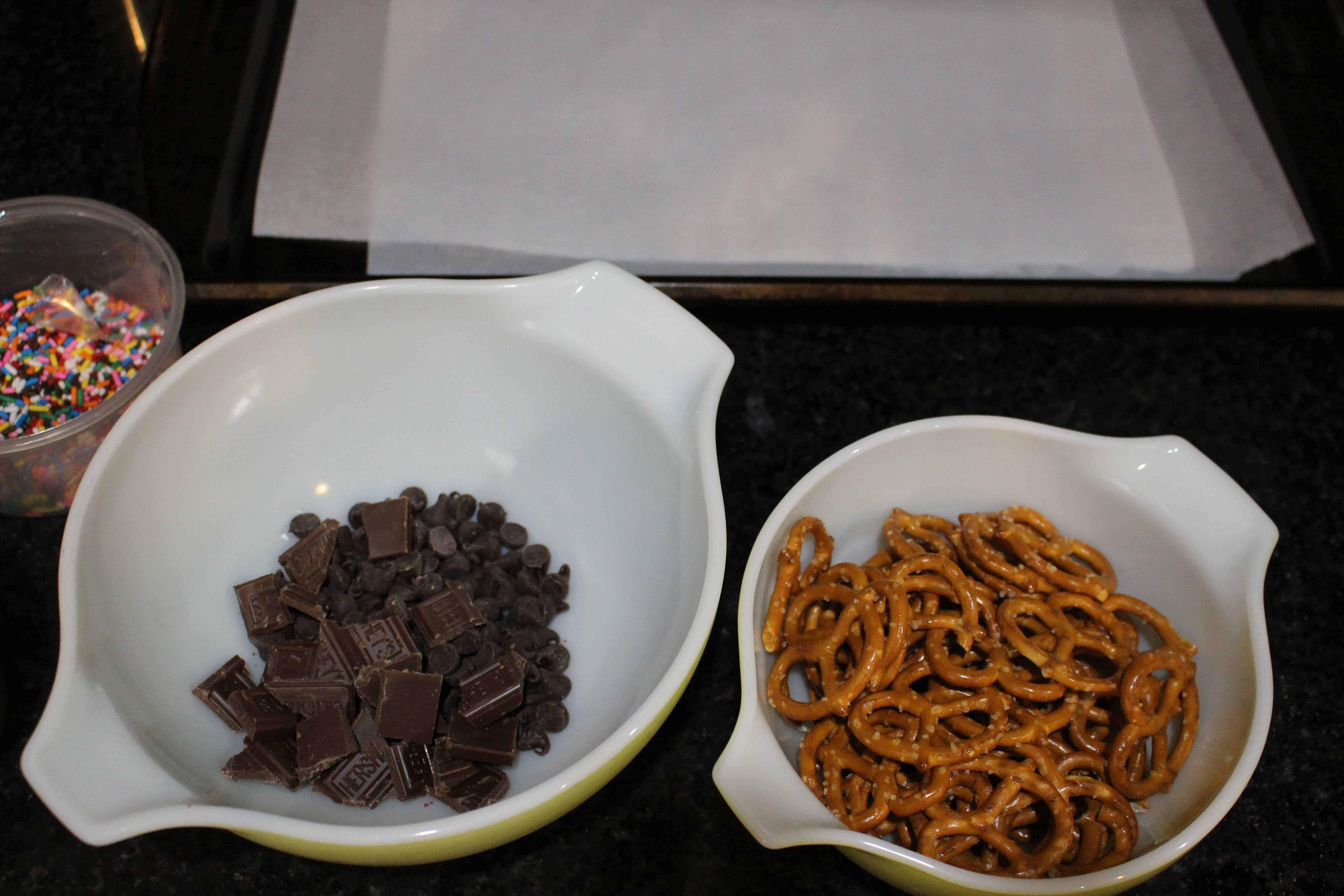 ingredients to make chocolate pretzels
