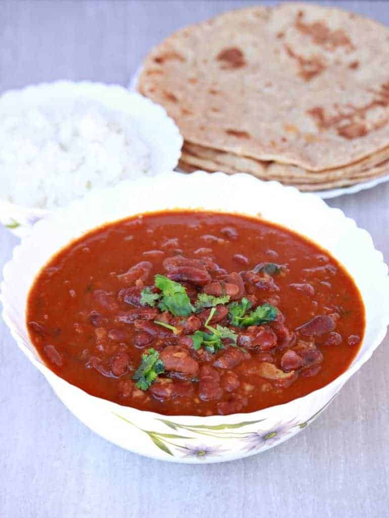 rajma masala made in instant pot - Final product with rice and roti