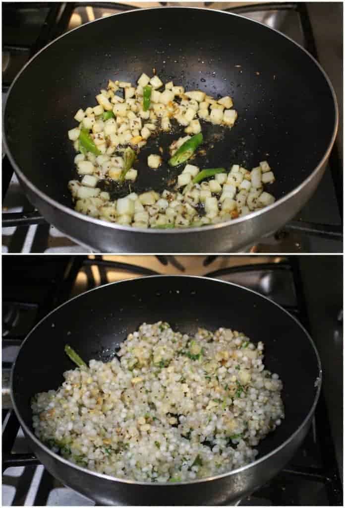 Cooking sabudana with spices