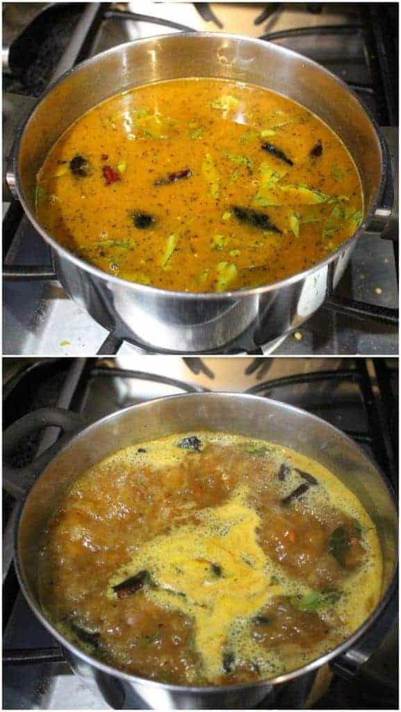 Vengaya Vathal Kuzhambu boiling and simmering