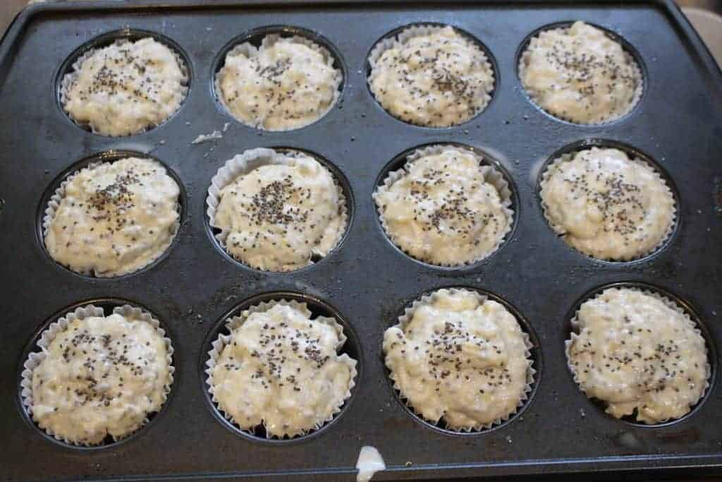Pouring batter in a muffin pan