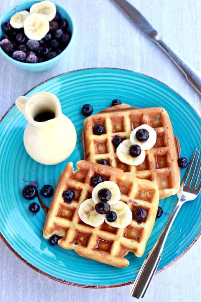 Waffles with banana and berries 