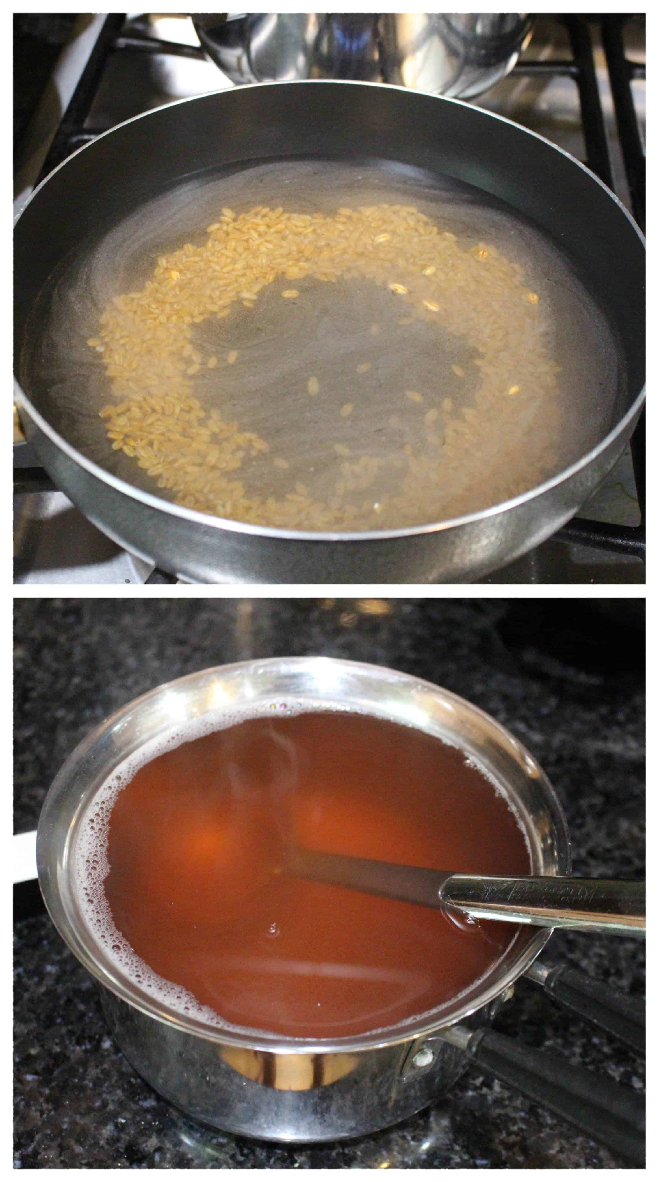 Boiling and staining Barley in water