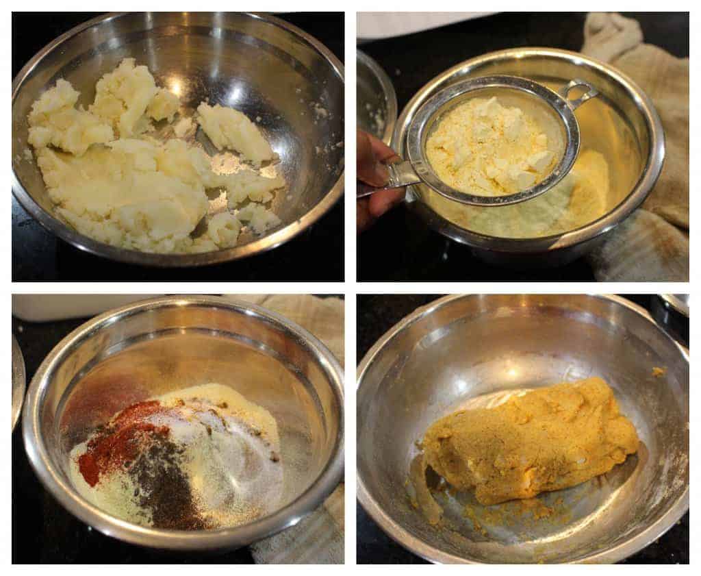 Process shot to make dough for potato and gram flour sev