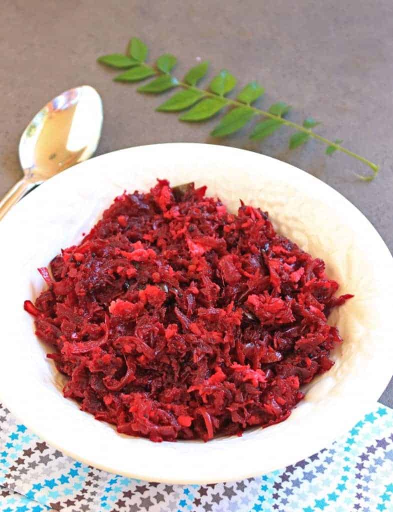 Beetroot Curry in a white bowl