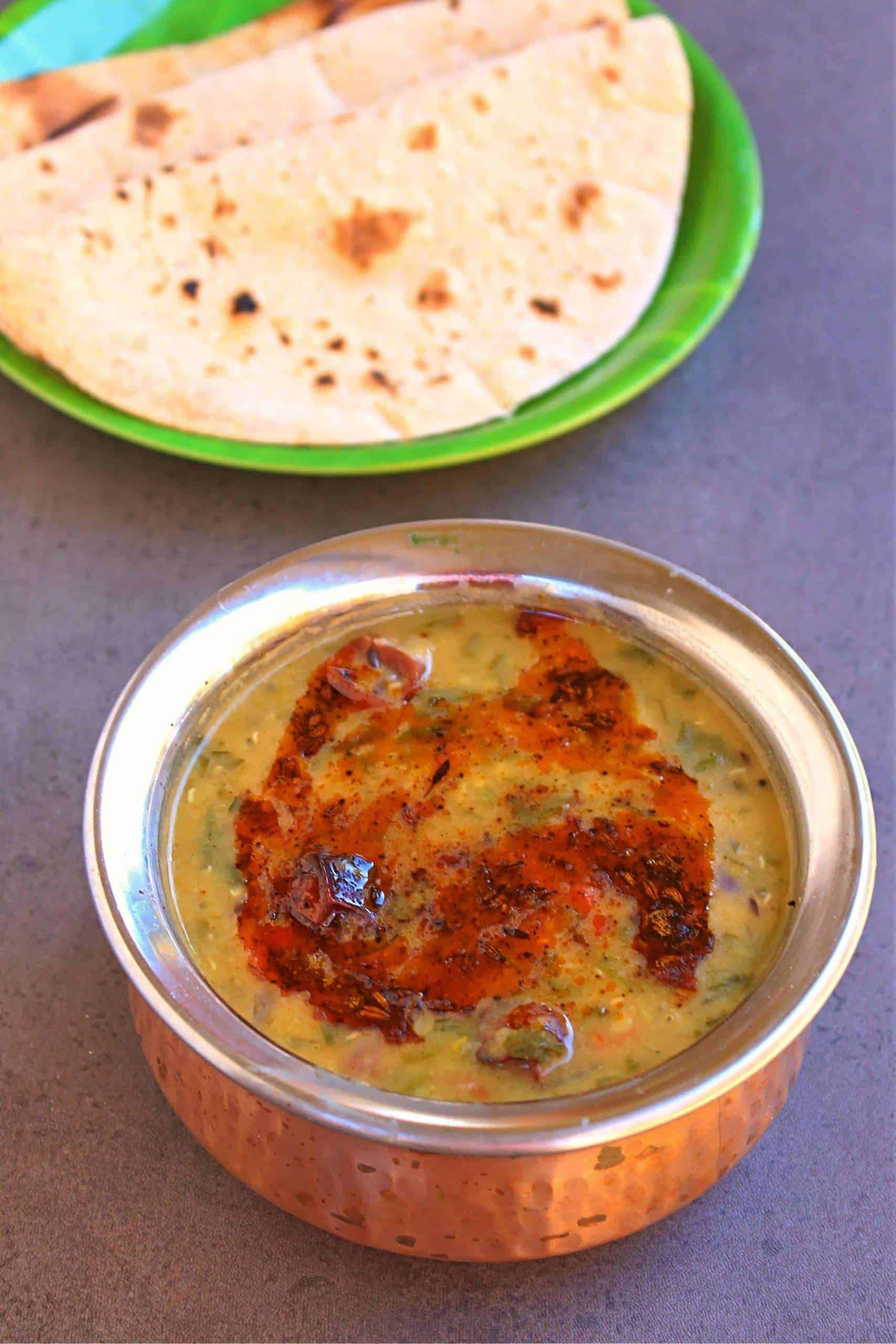 Methi Dal With Roti in background