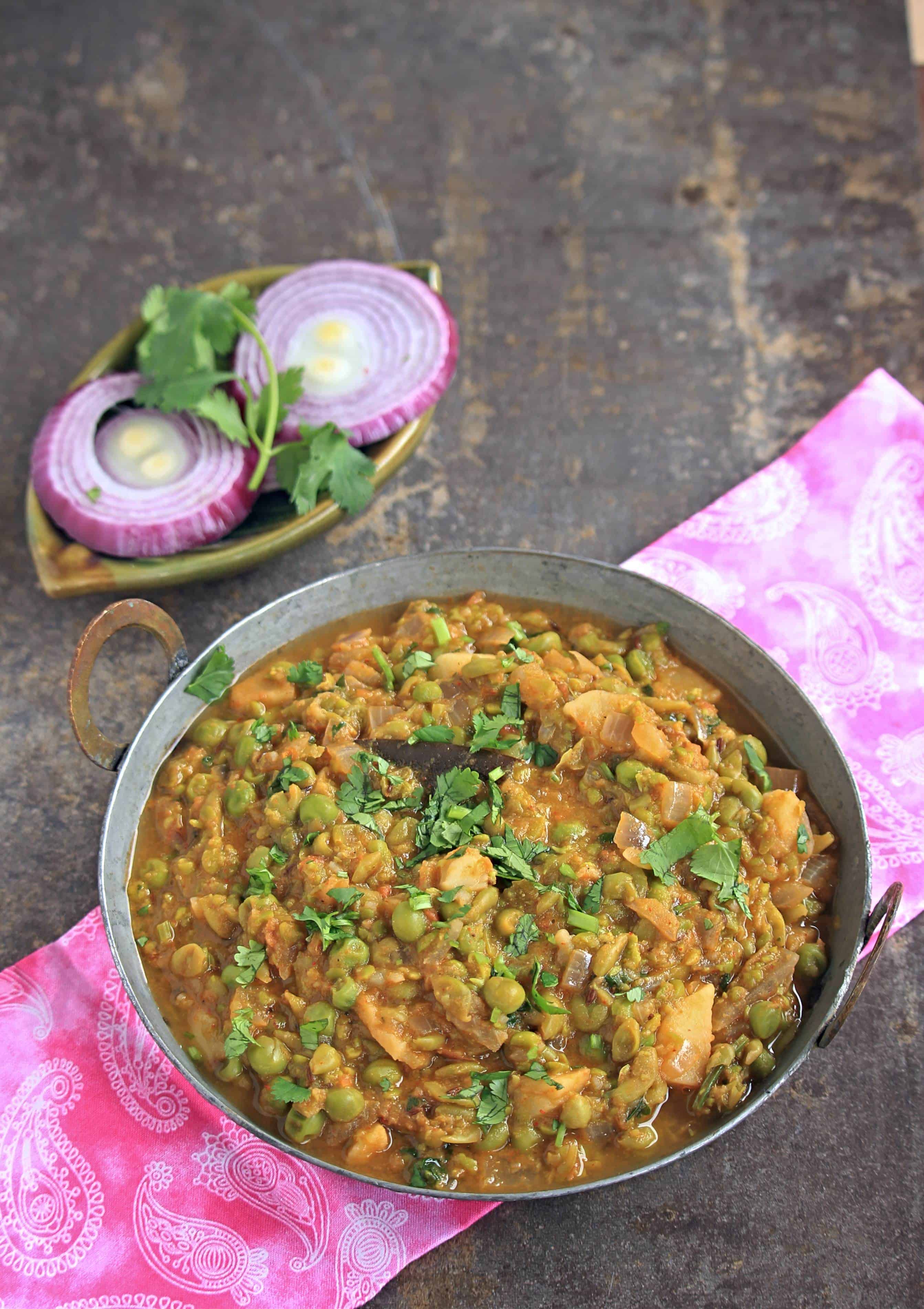 green peas curry in a rustic bowl