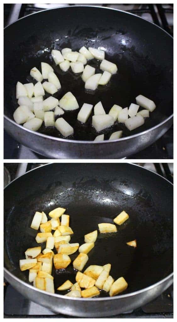 frying potatoes in a pan