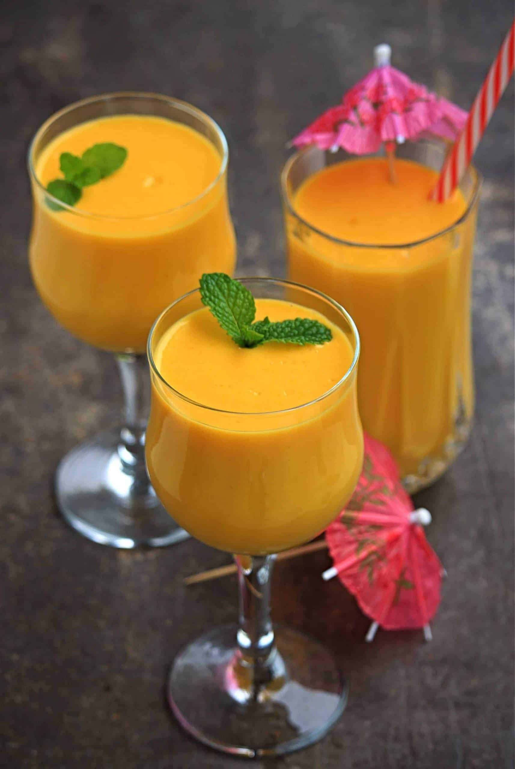 Quick and easy 3 Ingredients Mango Lassi Recipe in a glass