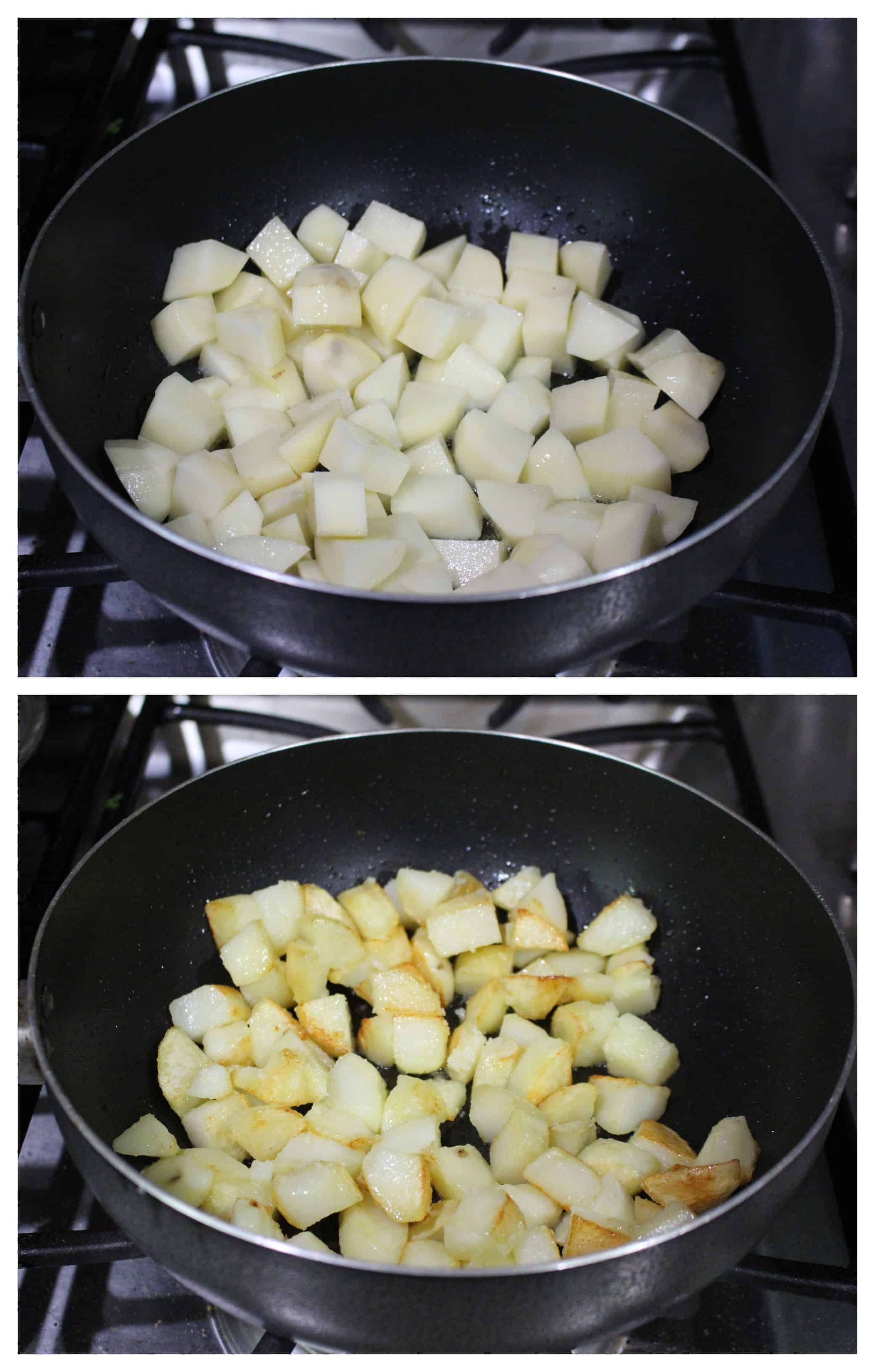 Frying the potato for curry