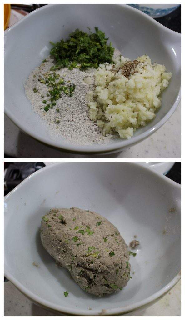Buckwheat flour with potato, green chilies and cilantro