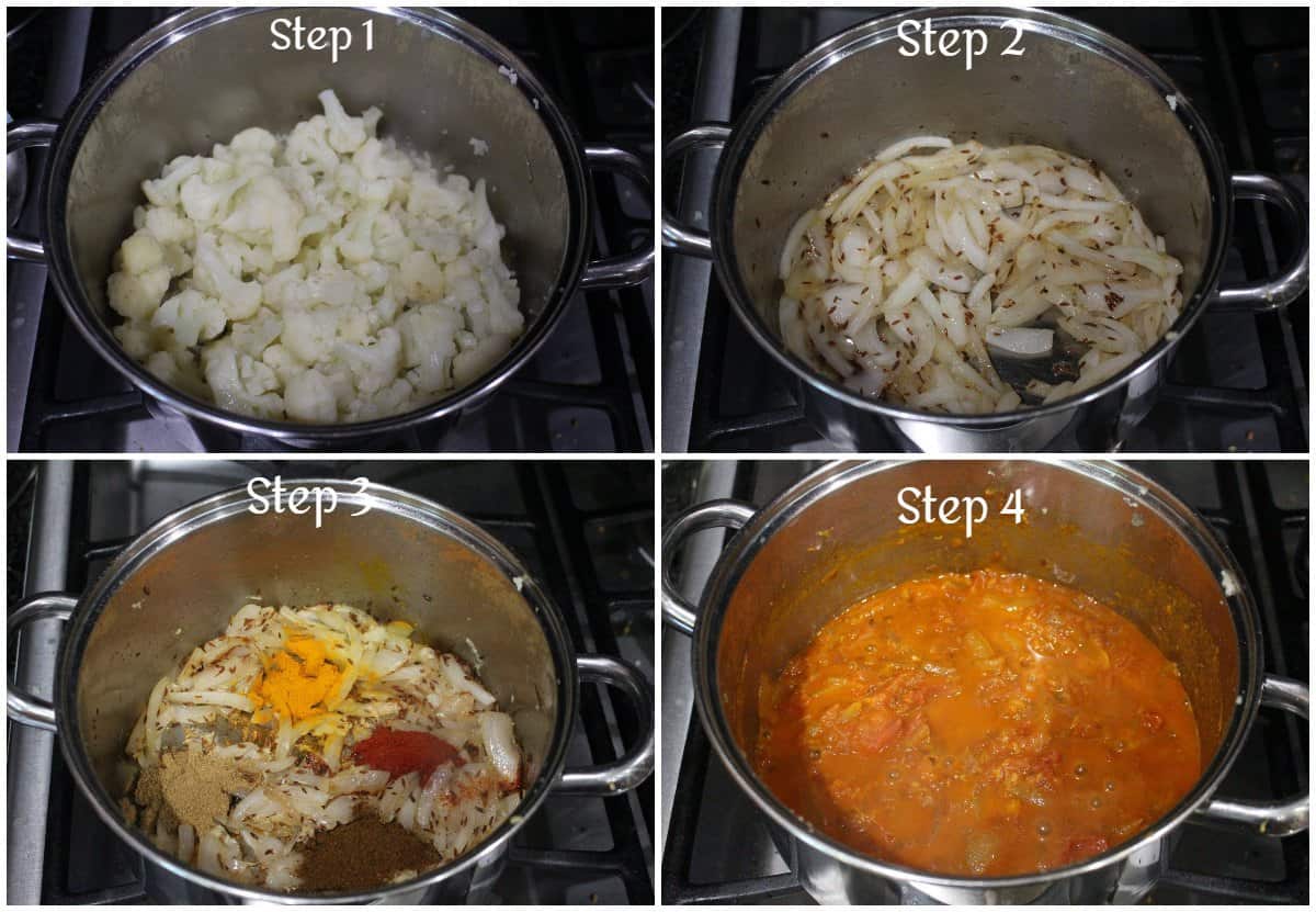 Step by step process to make cauliflower kurma