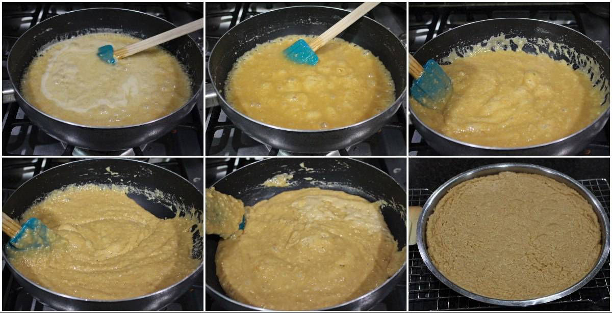 different stages of the burfi cooking