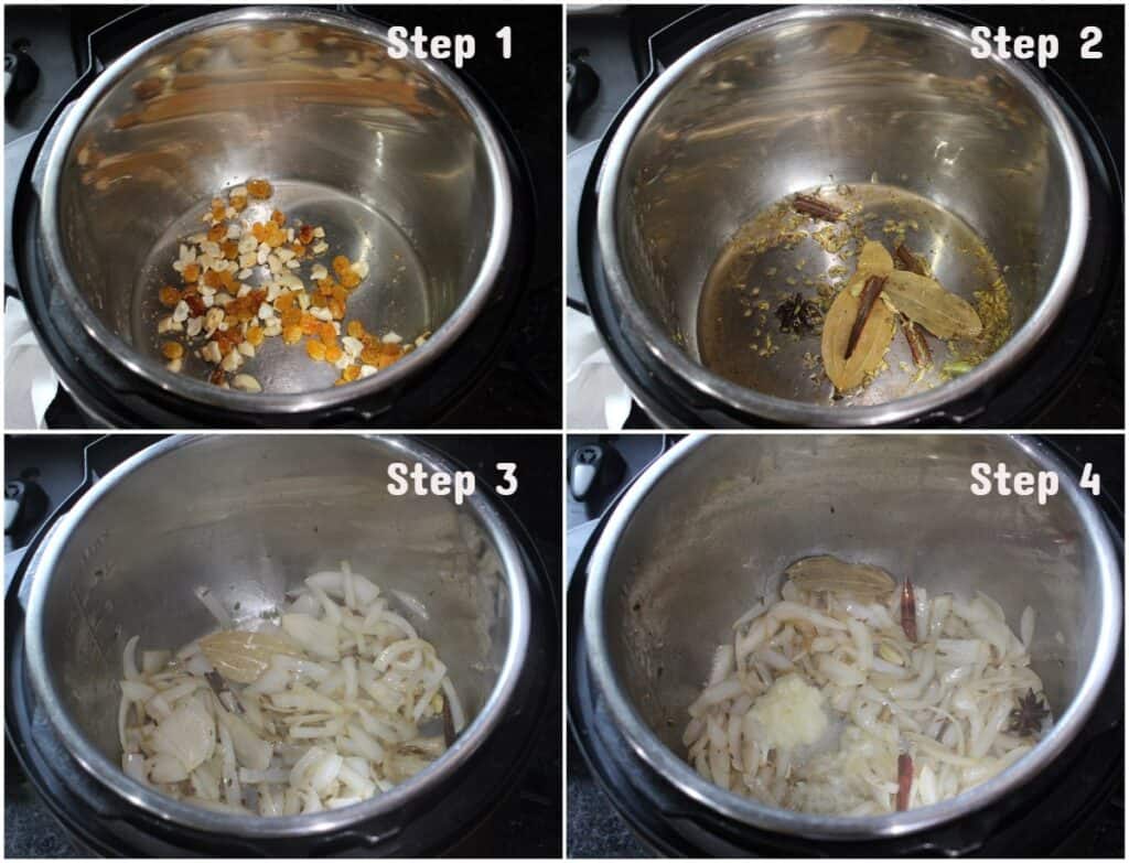 Process shot for making Mint Pulao