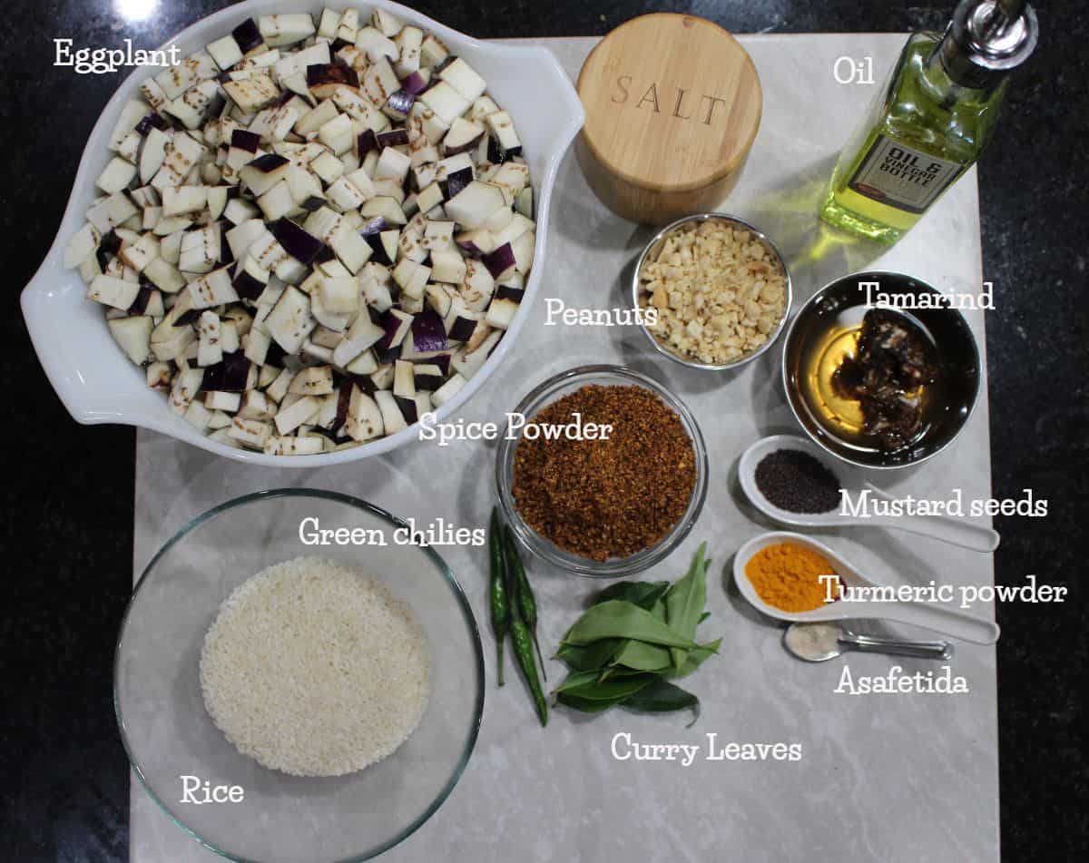 Ingredients needed to make Brinjal rice / vangi bhath
