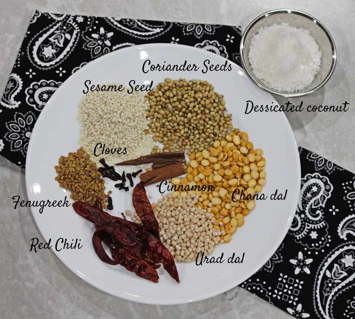 Ingredients list for homemade spice powder for eggplant rice