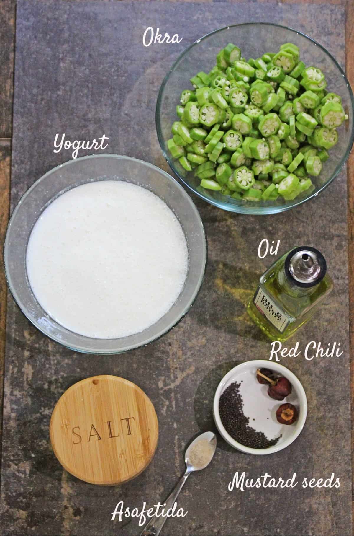 Ingredients to make okra raita