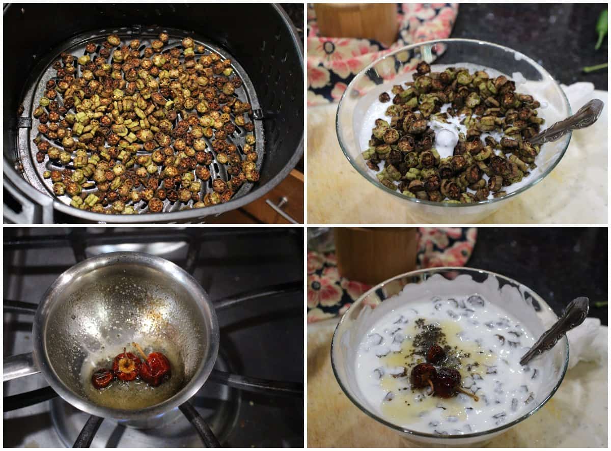 Process shot to make air fried okra raita