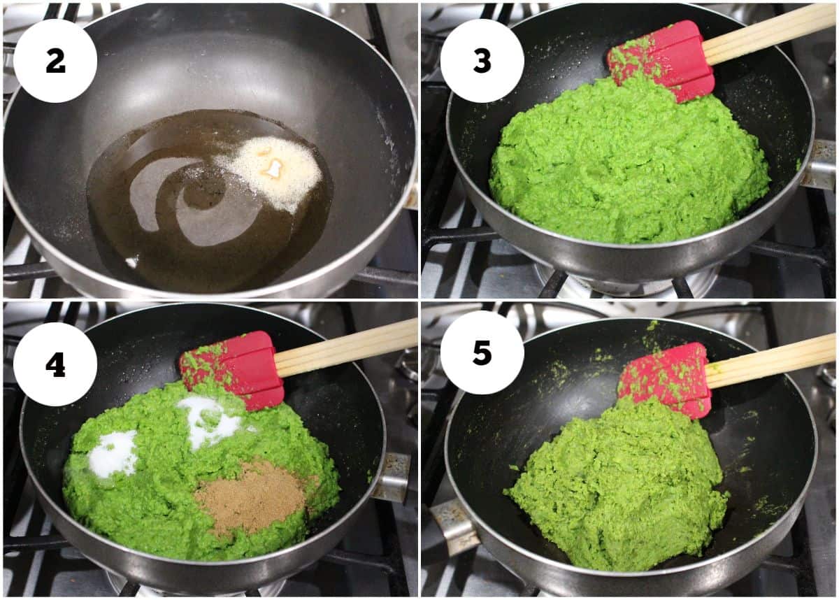 Process shot to make green peas filling