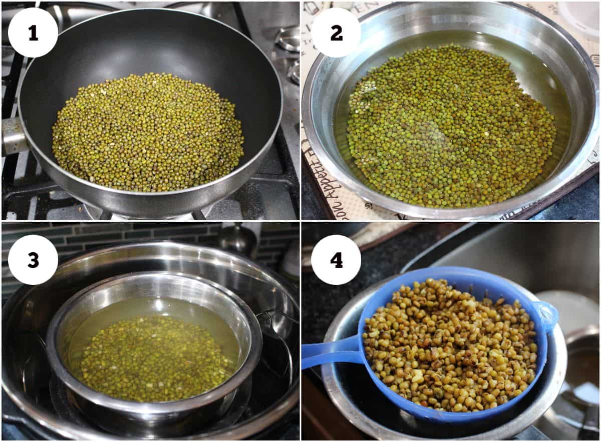 Process shot to fry and cook the green moong lentil