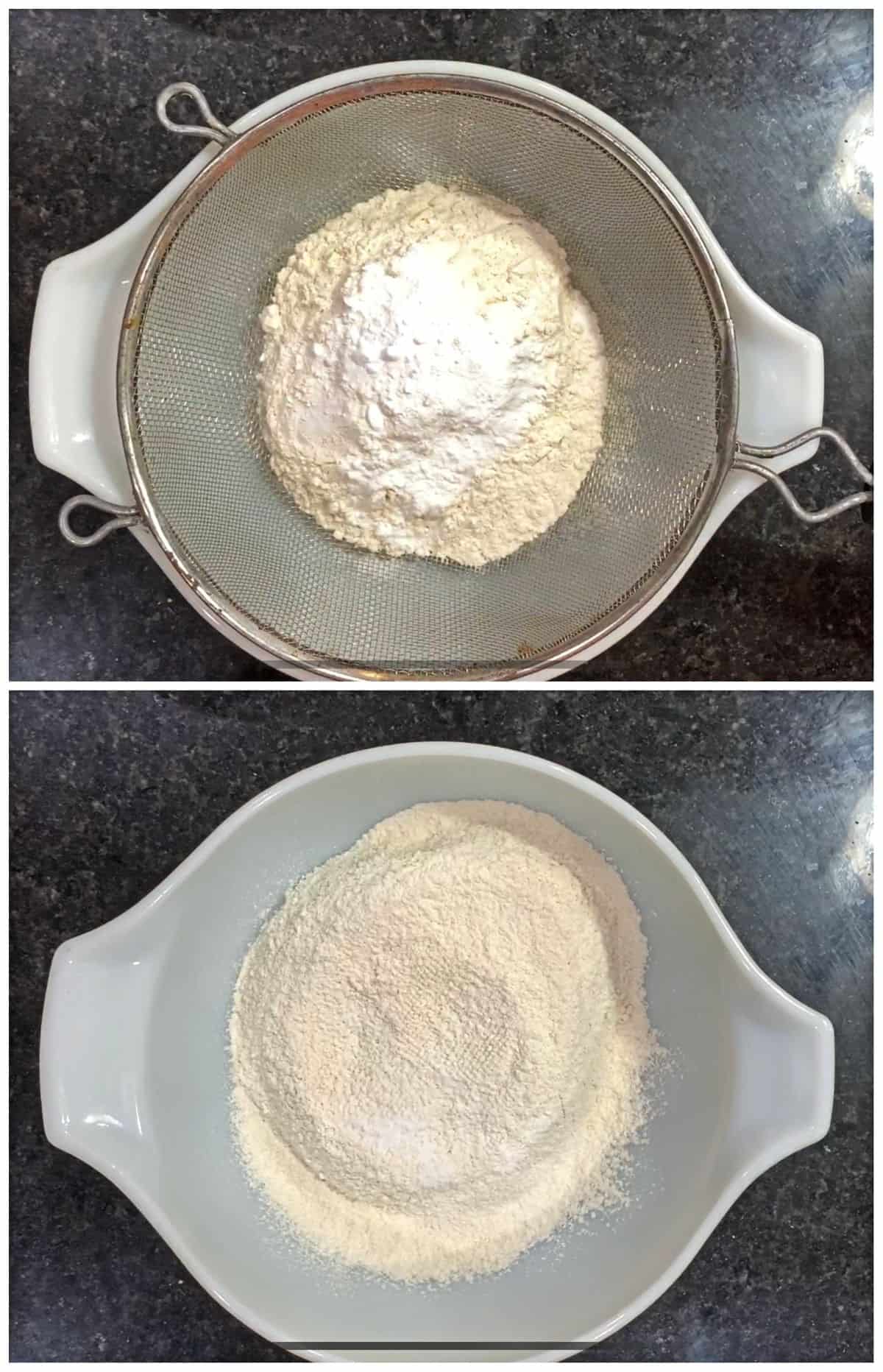 flour placed in a sifter and sifted flour