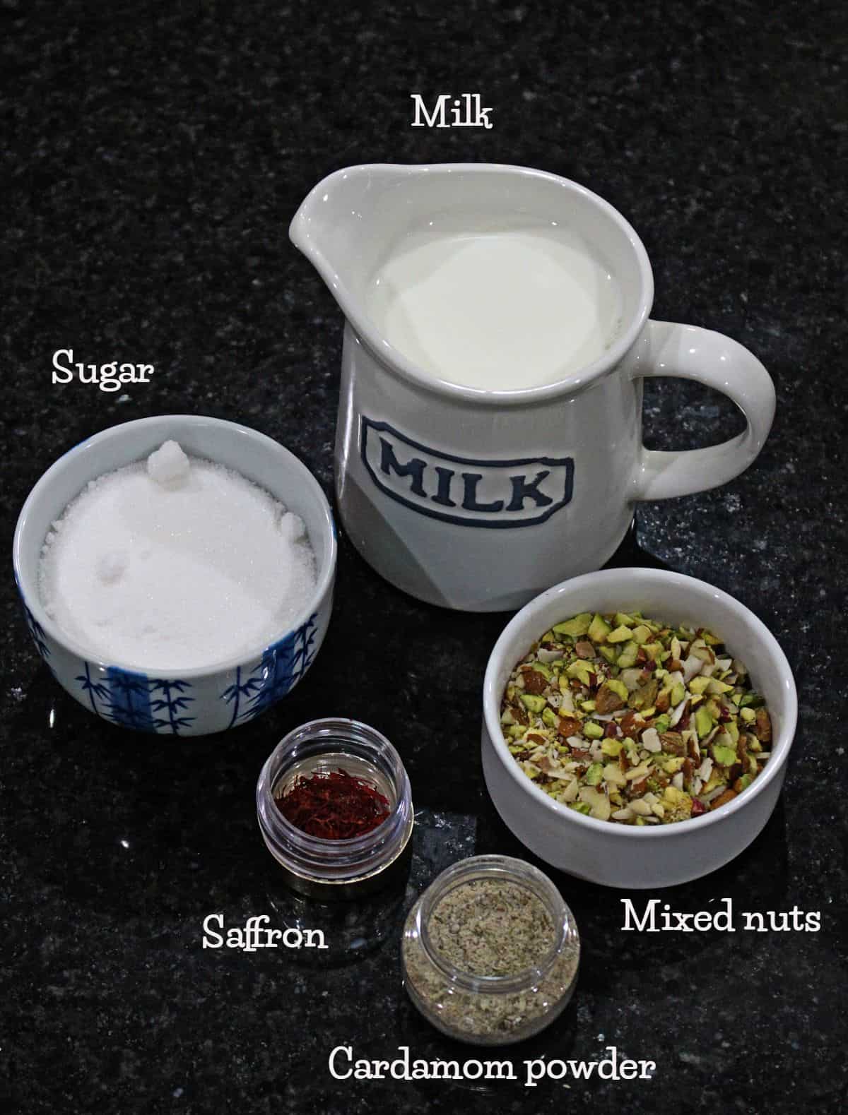 Ingredients labeled for making Basundi