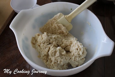 Mixing dough with spatula