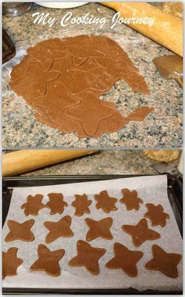 Cutting dough in star shape and placing it on over tray