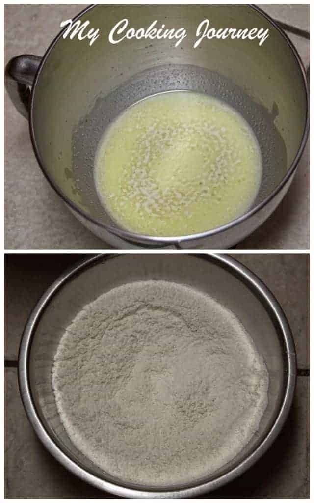 Dry flour in a bowl with yeast
