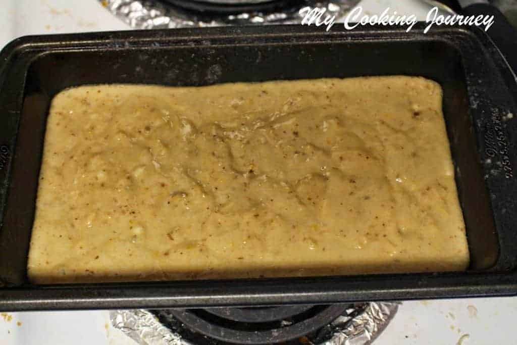 Honey Nut Bread batter in a loaf pan